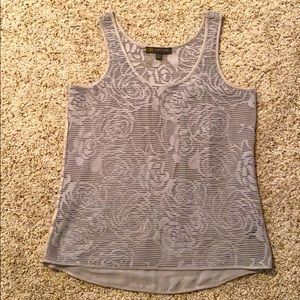 Outback Red Gray Sheer Rose Print Shimmer Top